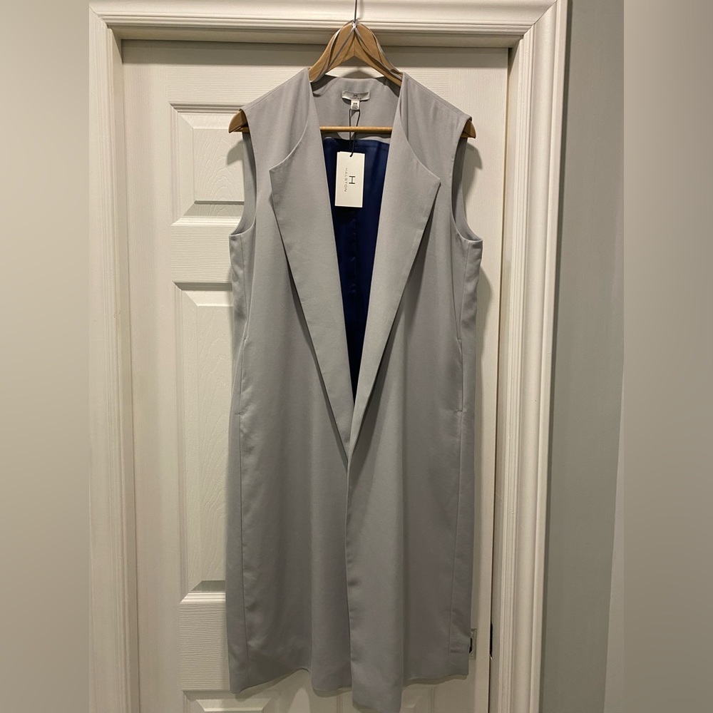 Halston Grey Sleeveless Longline Blazer Vest | Size M